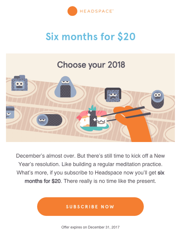 Headspace End of the Year Offer Email