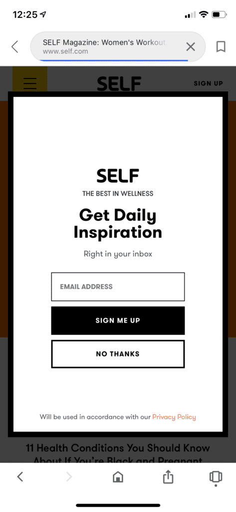self website popups