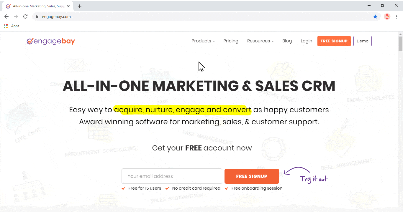 CRM pop-up example