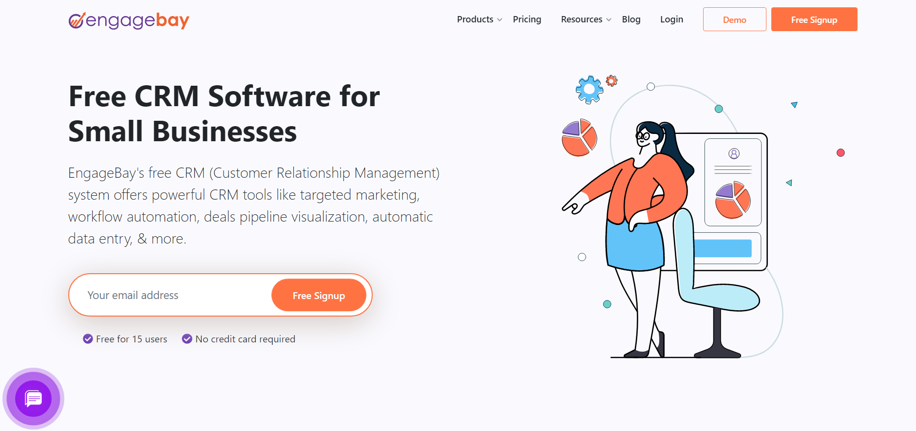 CRM software landing page by EngageBay