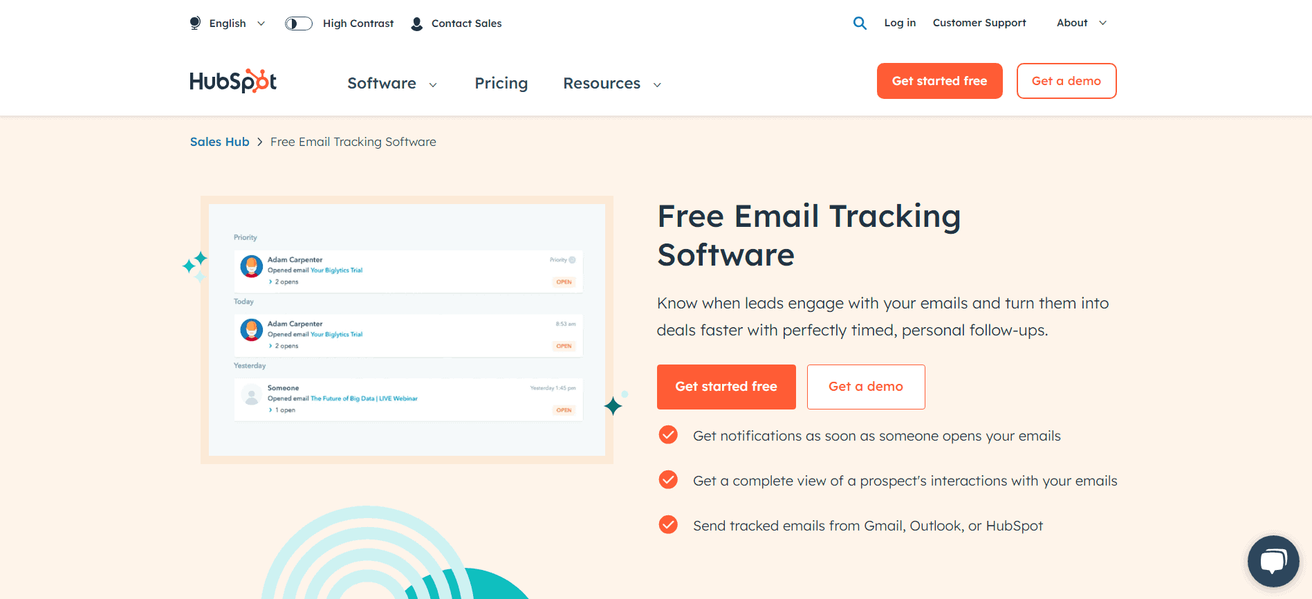 Hubspot's free email tracker