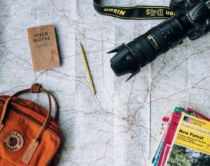 Travel-related items and map