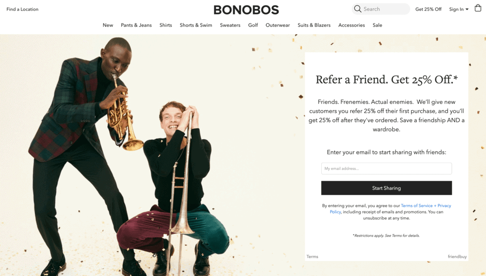 Bonobos opt-in email strategy