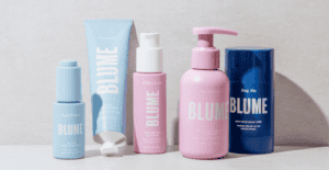 An selection of colorful Blume skincare products