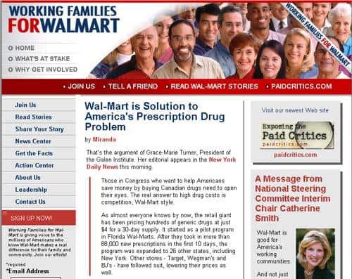 Working Families for Walmart astroturfing blog